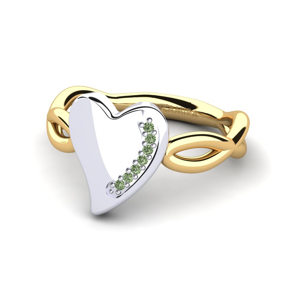 18ct Yellow & White Gold Green Diamond Ring Flaine