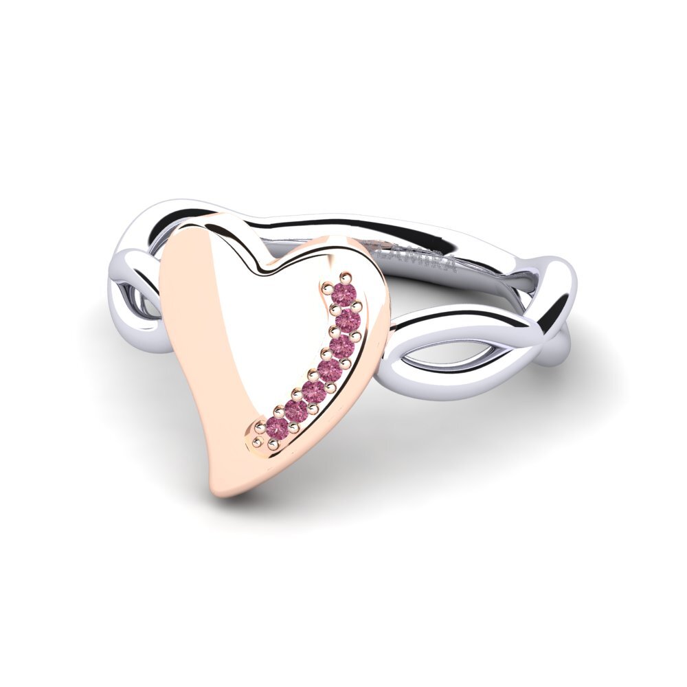 14k Oro Blanco & Rosa Granate Rhodolite Anillo Flaine
