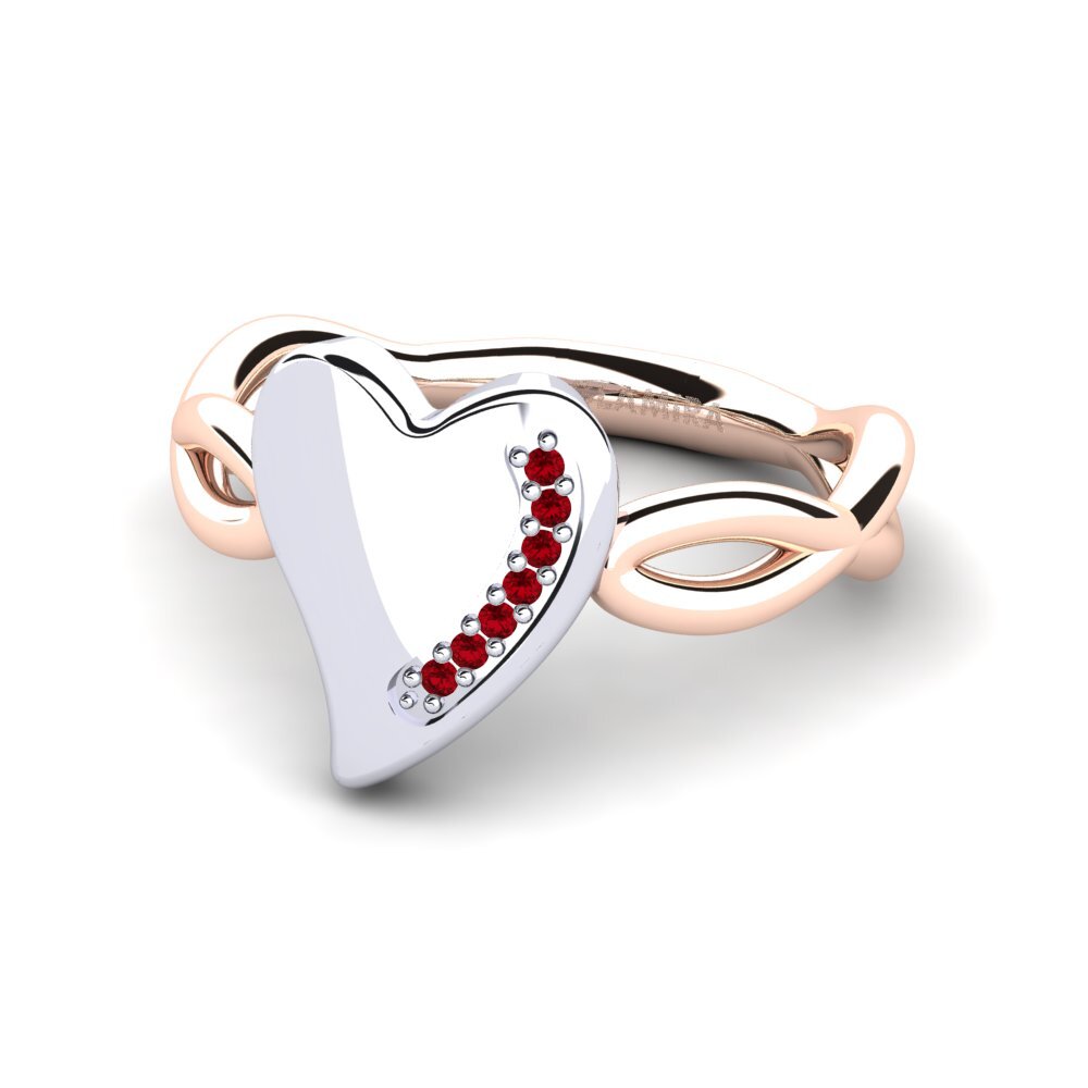 9ct Rose & White Gold Red Zirconia Ring Flaine