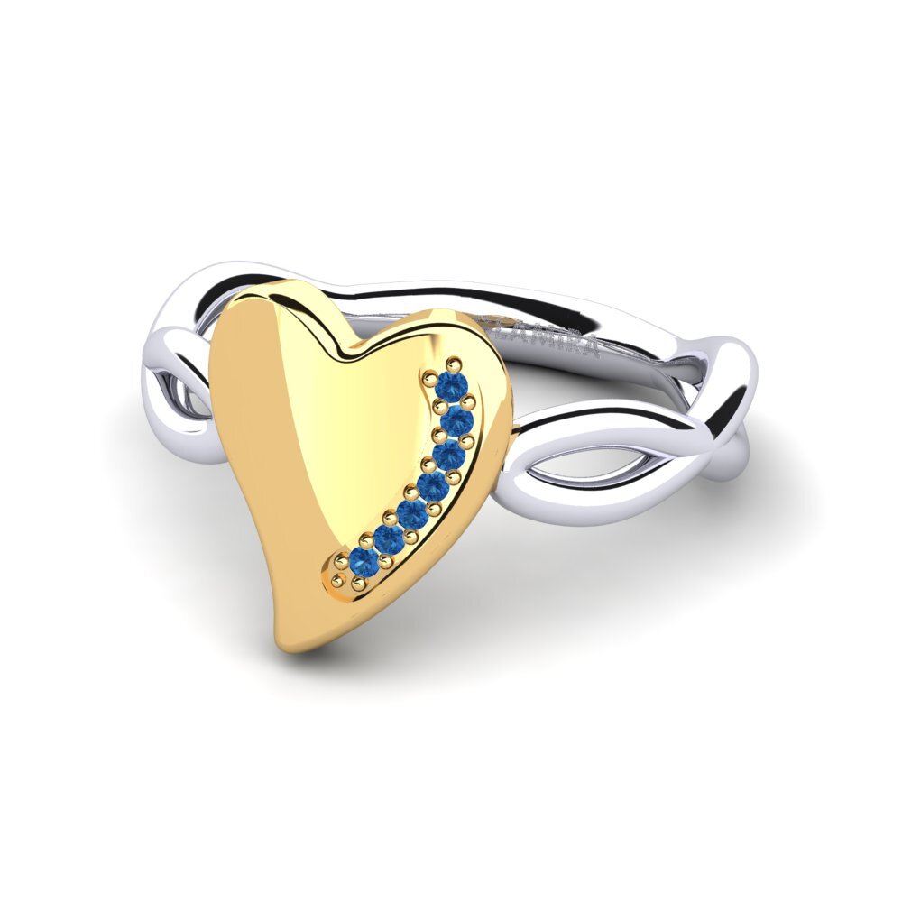 14ct White & Yellow Gold Dark Blue Zirconia Ring Flaine