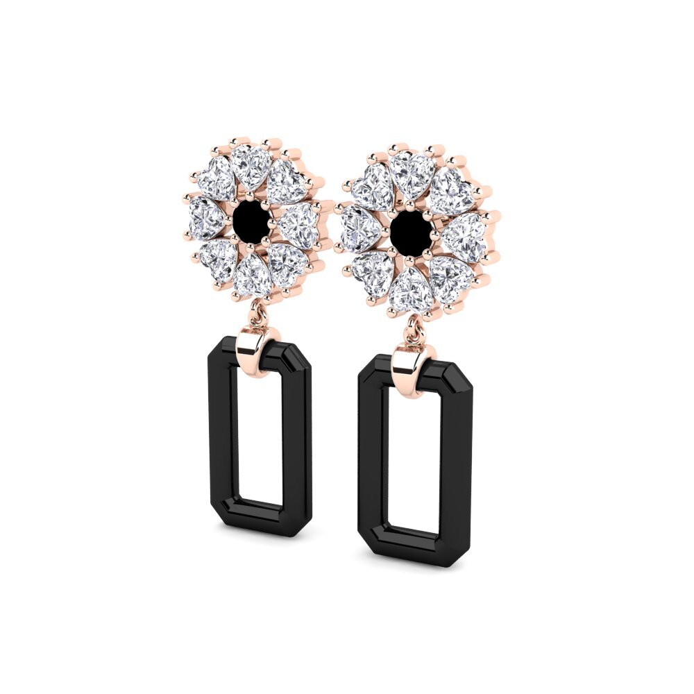 14k Oro Rosa Ónix Negro Pendiente de mujer Fleenor