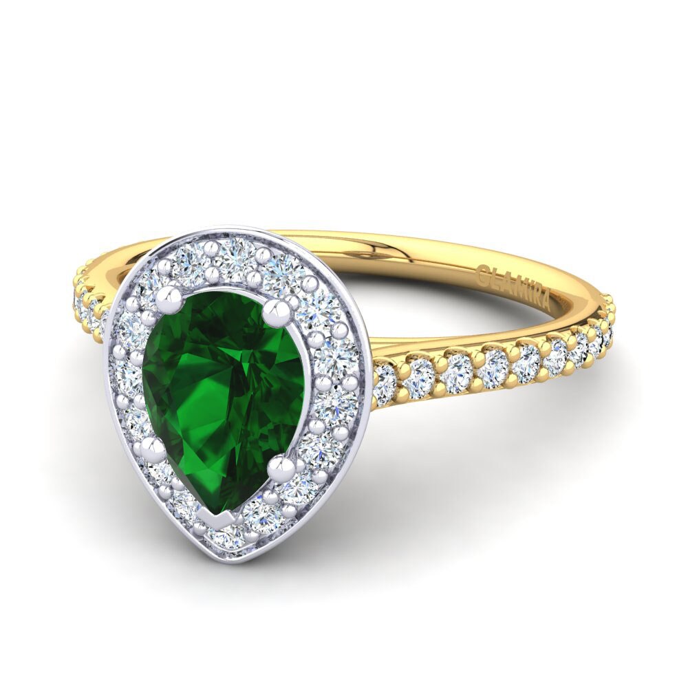 Vàng-Trắng 14K Đá Emerald / Ngọc lục Bảo Nhẫn đính hôn Fleta