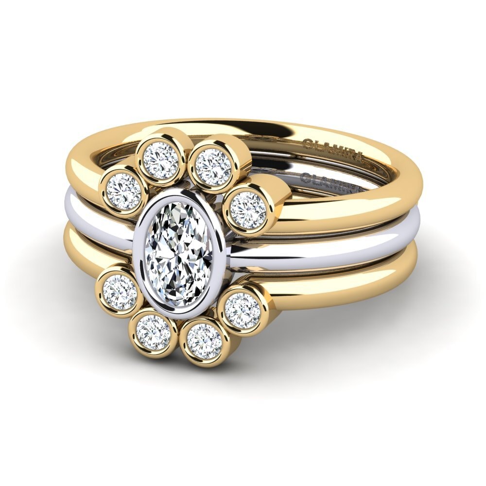 9k Oro Amarillo & Blanco Anillo Flet SET
