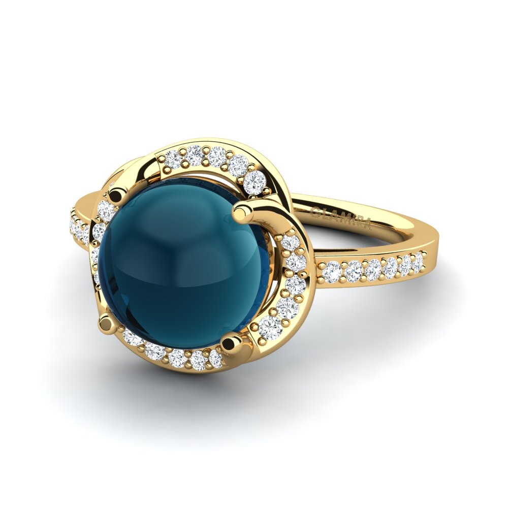 14K Geel Goud Cabochon Blauwe London Topaas Ringen Florbela