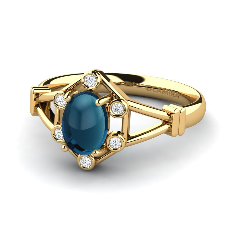 14K Geel Goud Cabochon Blauwe London Topaas Ringen Florella
