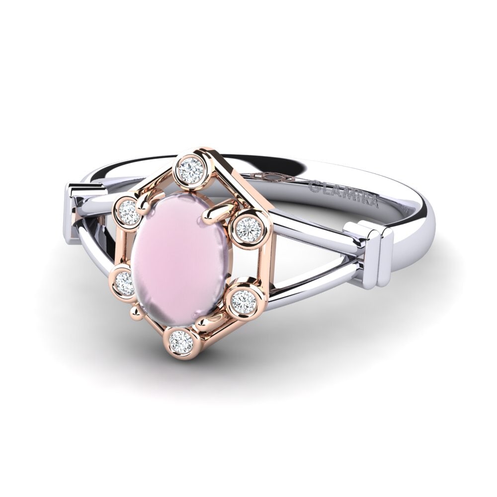 14ct White & Rose Gold Cabochon Rose Quartz Ring Florella