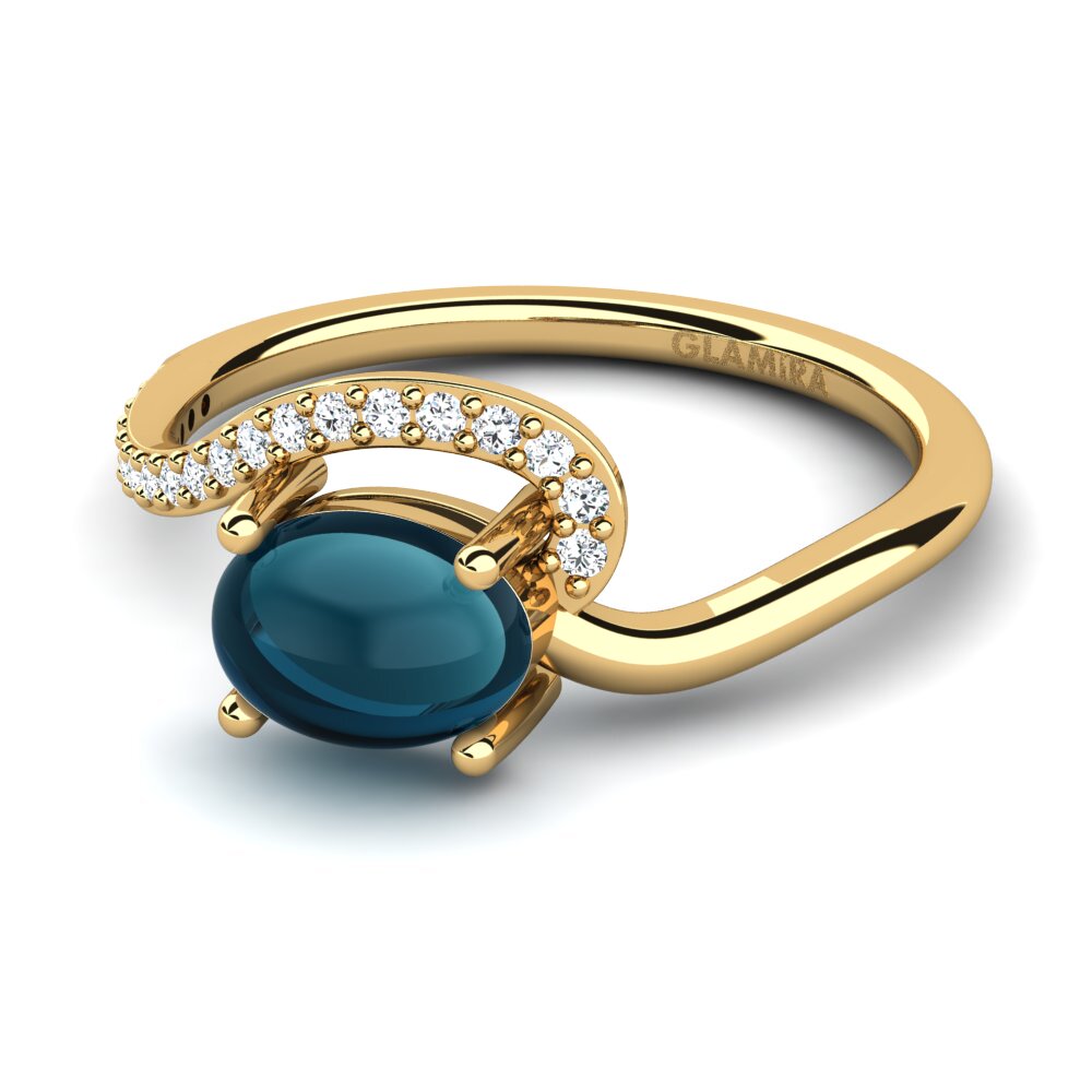 14K Geel Goud Cabochon Blauwe London Topaas Ringen Florenca
