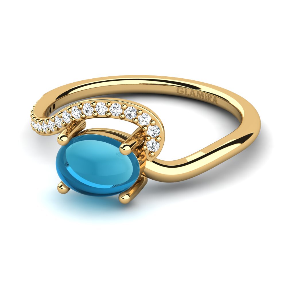 9k Oro Amarillo Topacio Azul Cabujón Anillo Florenca