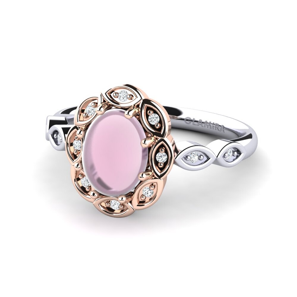 14ct White & Rose Gold Cabochon Rose Quartz Ring Floressa