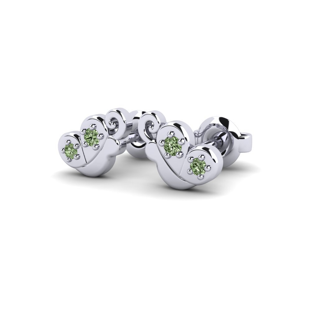 White Silver Green Diamond Kid's Earring Floroj