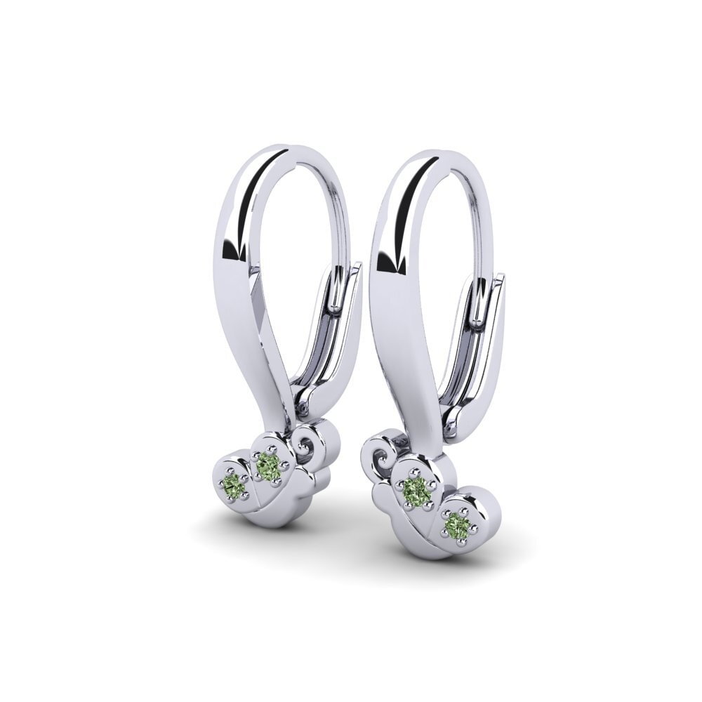 White Silver Green Diamond Kid's Earring Flors