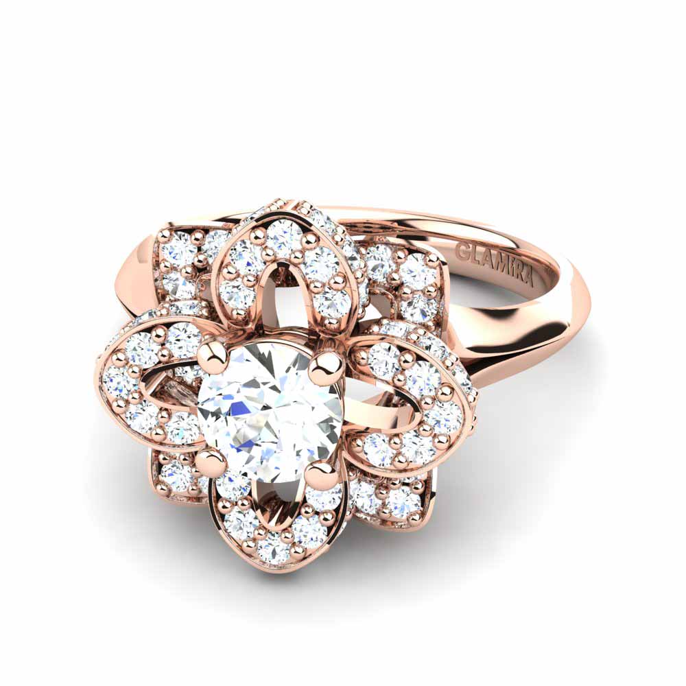 Bague Fiançailles/anniversaire En Or Jaune 18K Avec Diamants 0.35 Ct - Forme Ronde/florale - Taille 54 - Marque Jisha