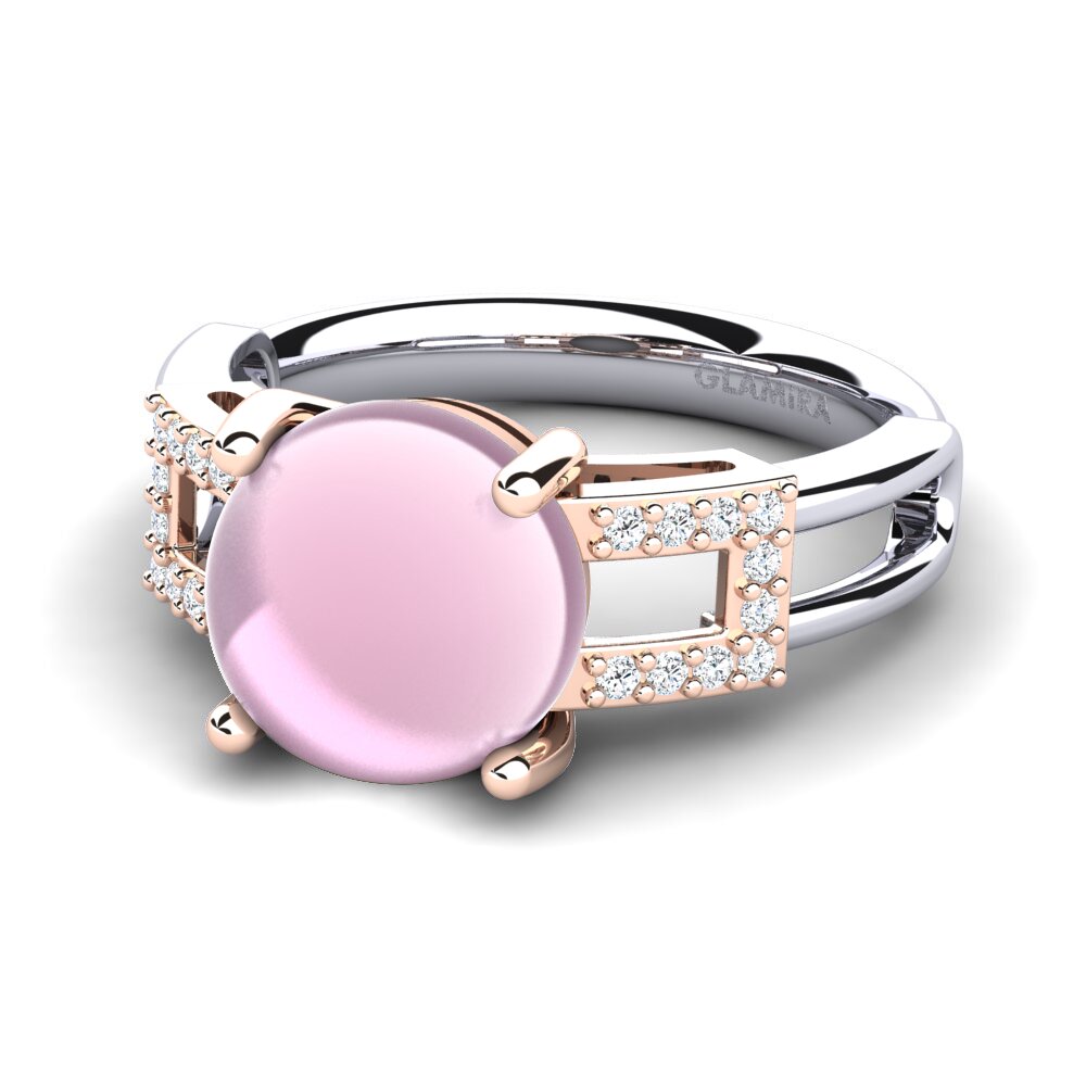 14ct White & Rose Gold Cabochon Rose Quartz Ring Floynce