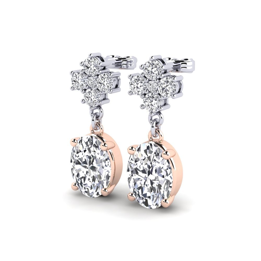 14k Oro Blanco & Rosa Ovalado Pendiente de mujer Fluor