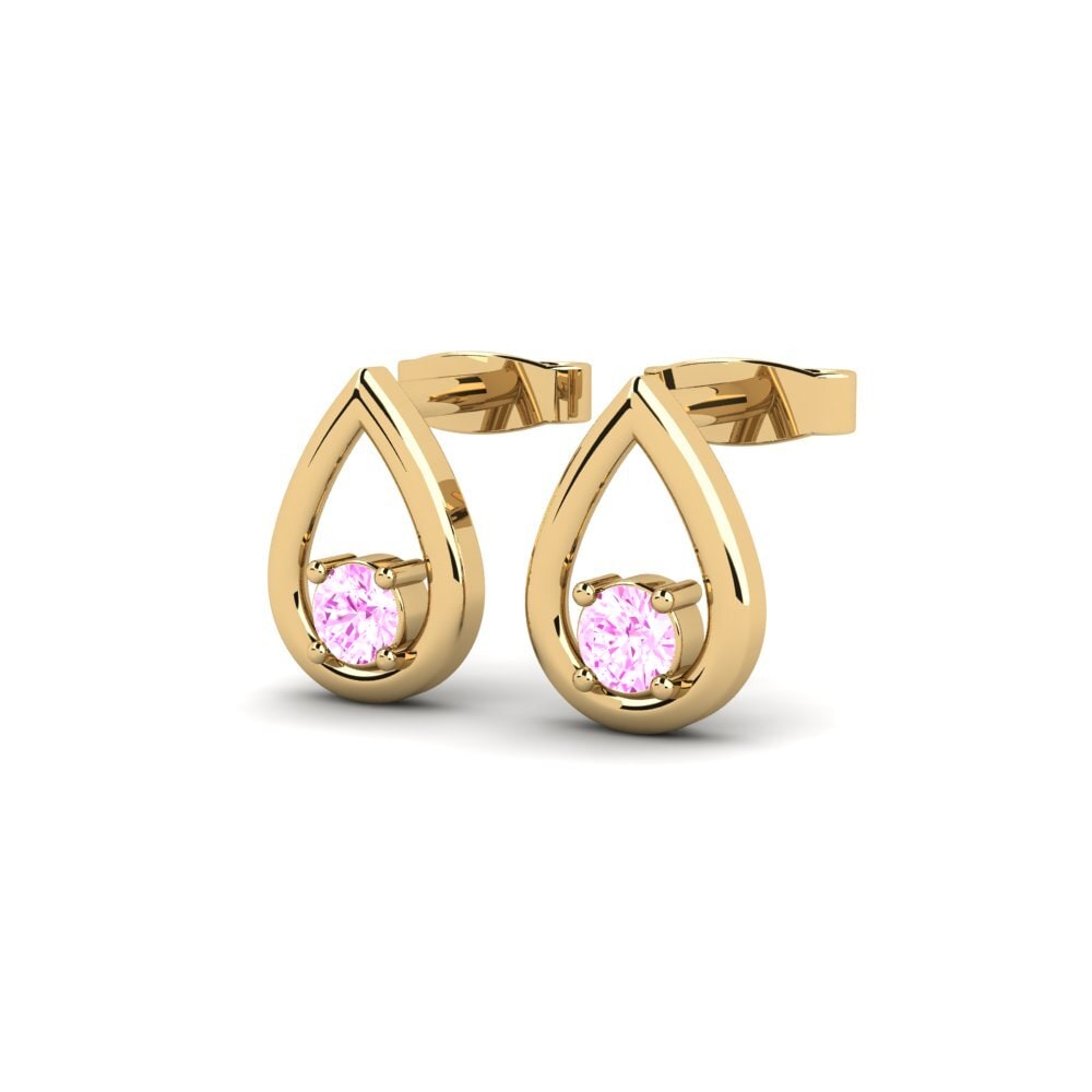 18k Oro Amarillo Zafiro Rosado Pendiente de mujer Flyesans