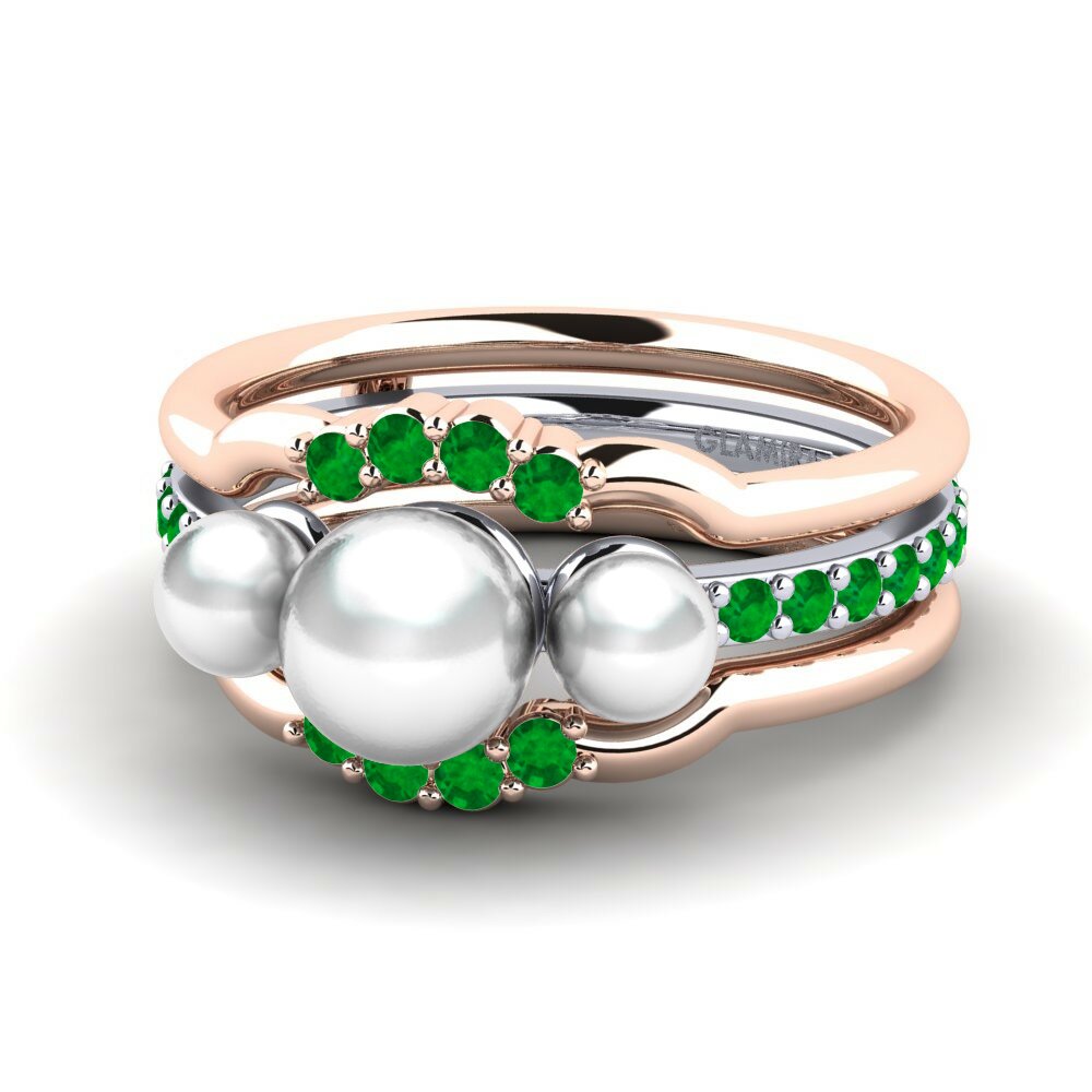 Bagues Or Rose& Blanc 14k Émeraude Enhancer