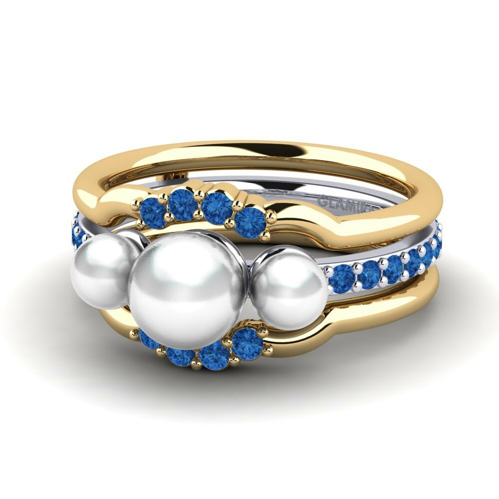 Bagues Or Jaune & Blanc 18k Zircone Bleu Foncé Enhancer