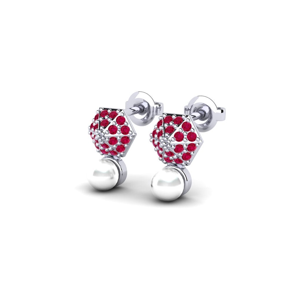 9ct White Gold Ruby Women's Earring Folbinlik