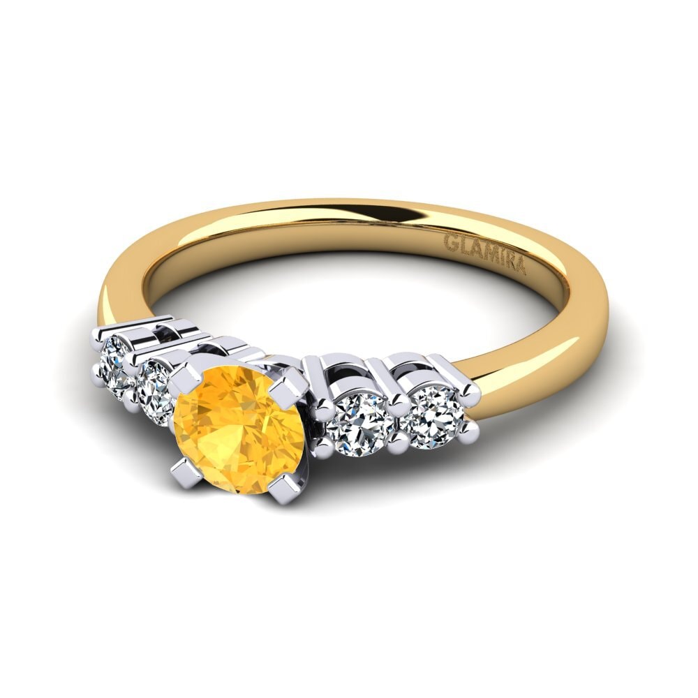 Anillos de compromiso con diamantes de colores 14k Oro Amarillo & Blanco Citrino 3 & 5 Piedras