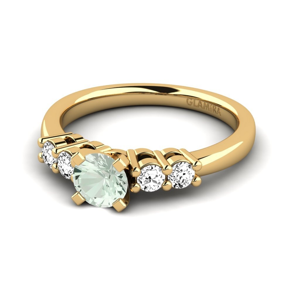18k Oro Amarillo Amatista verde Anillo de compromiso Fonda 0.5 crt