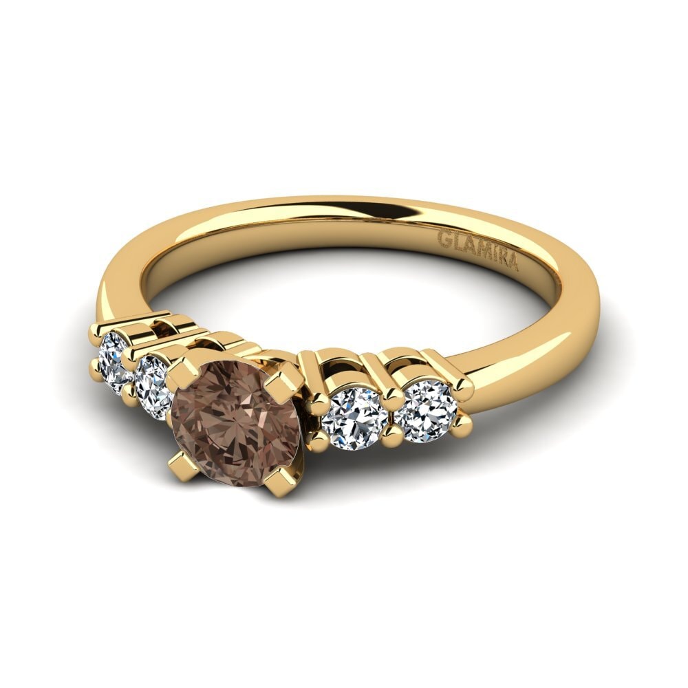 Anillos de compromiso con diamantes de colores 18k Oro Amarillo Cuarzo humo 3 & 5 Piedras