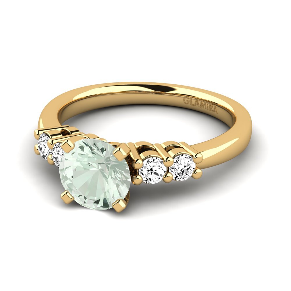 18k Oro Amarillo Amatista verde Anillo de compromiso Fonda 1.0 crt