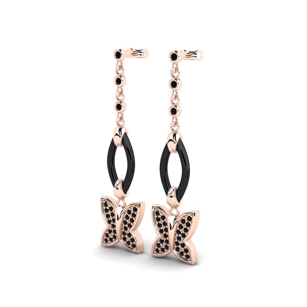 14k Oro Rosa Ónix Negro Pendiente de mujer Fortin