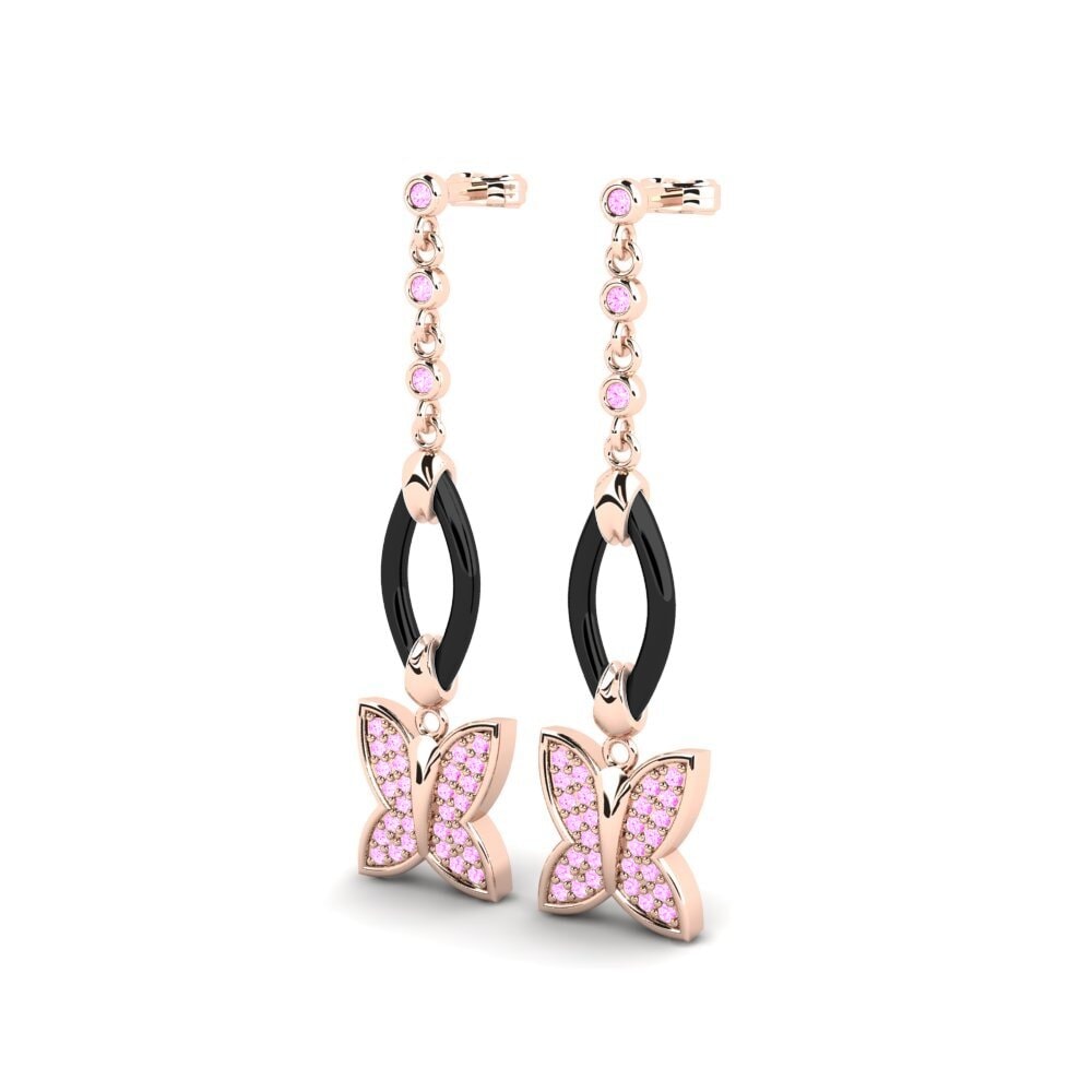 14k Oro Rosa Zafiro Rosado Pendiente de mujer Fortin