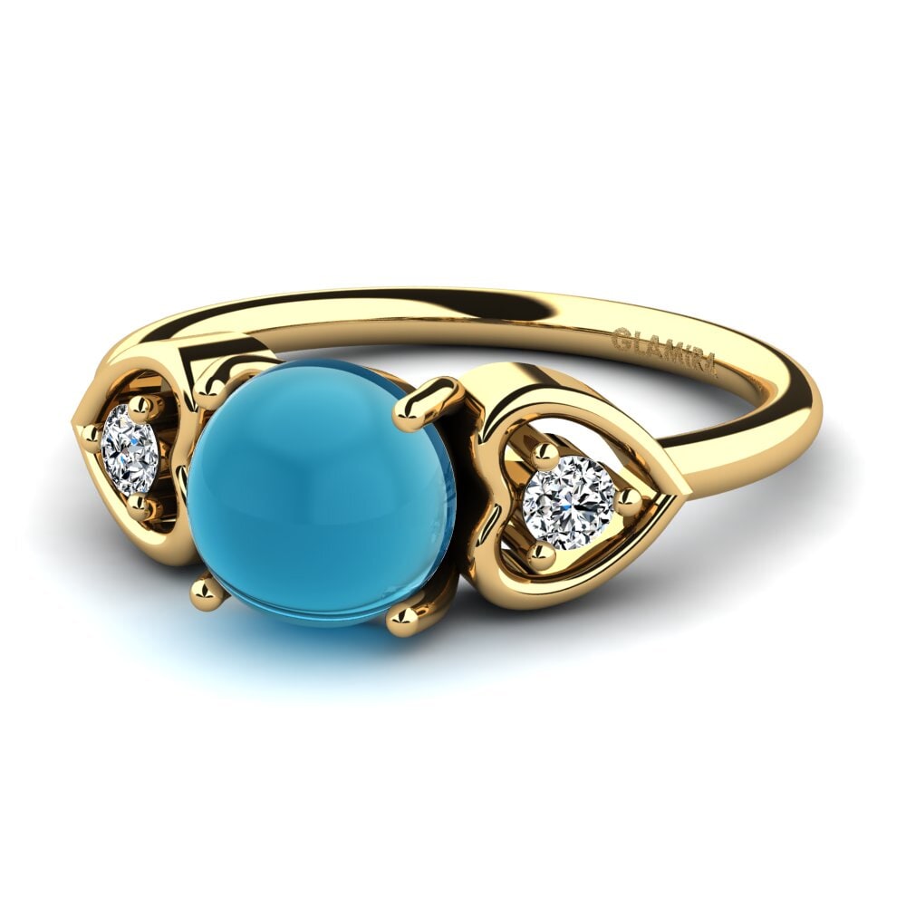9k Oro Amarillo Topacio Azul Cabujón Anillo Fortney