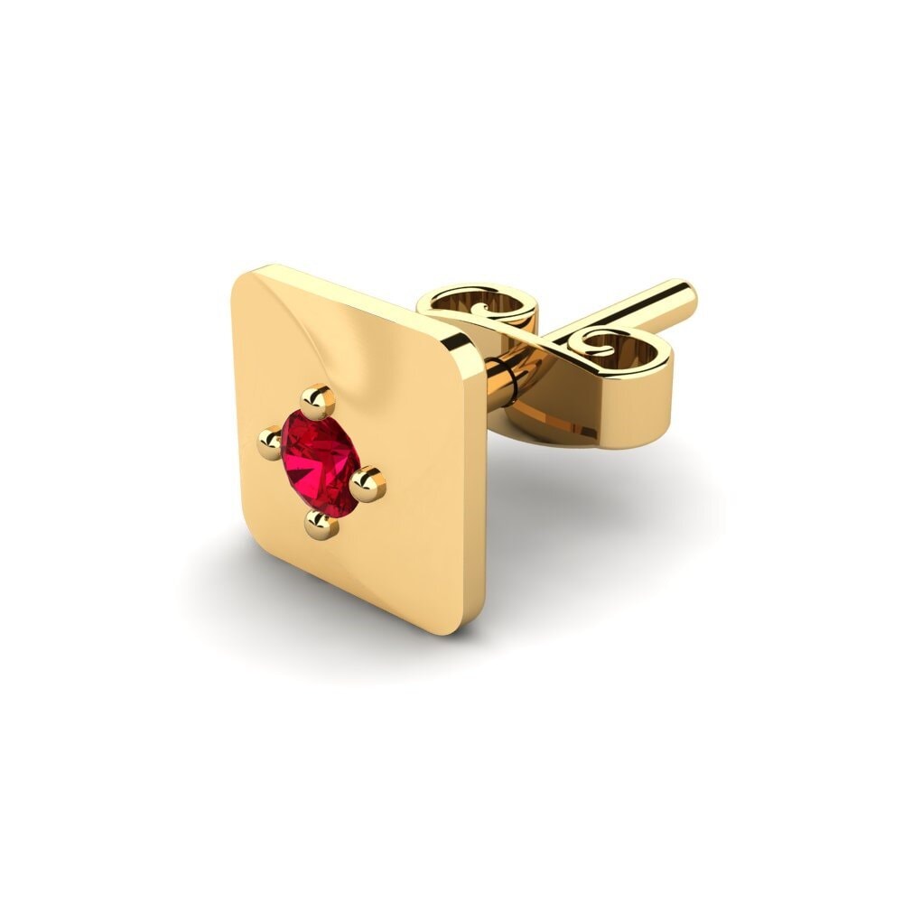 18ct Yellow Gold Red Zirconia Men's Earring Foxen