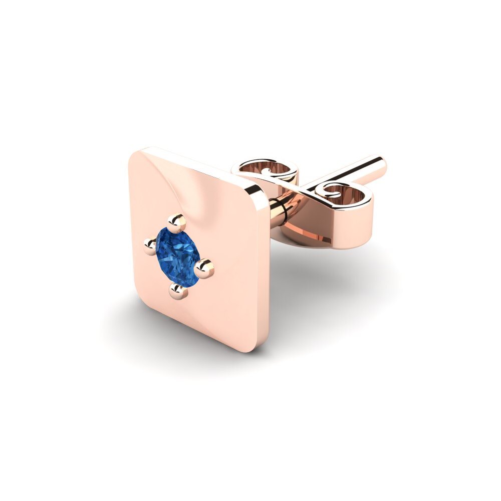 14ct Rose Gold Dark Blue Zirconia Men's Earring Foxen
