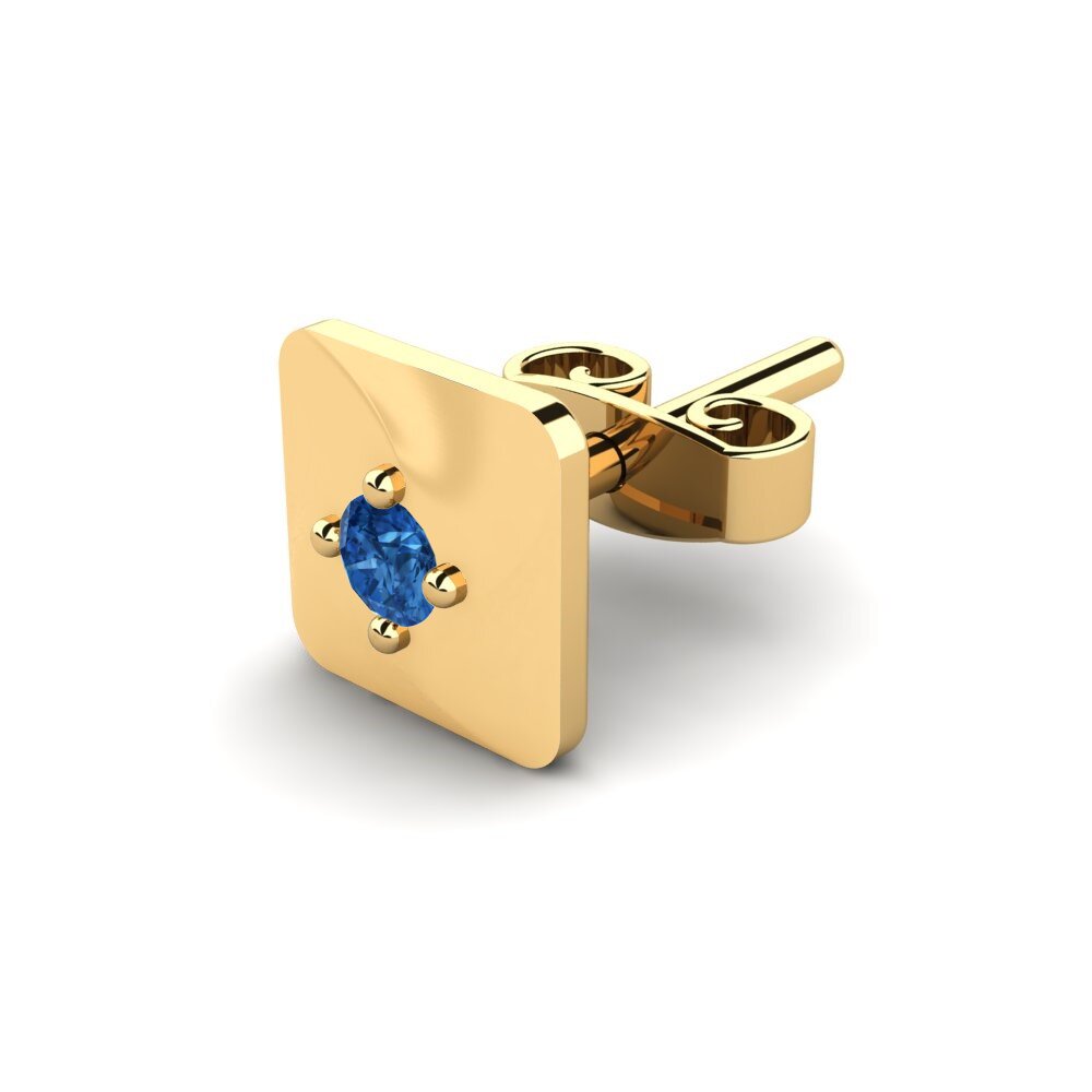 18ct Yellow Gold Dark Blue Zirconia Men's Earring Foxen