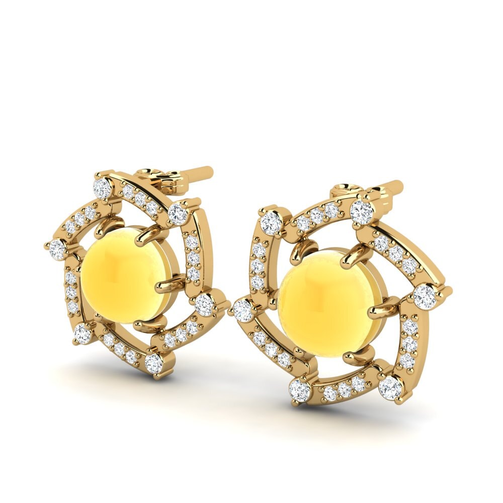 14k Oro Amarillo Citrino Cabujón Pendiente de mujer Francess