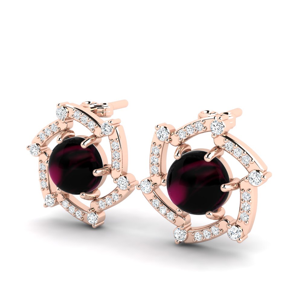 18k Oro Rosa Granate Rhodolite Cabujón Pendiente de mujer Francess
