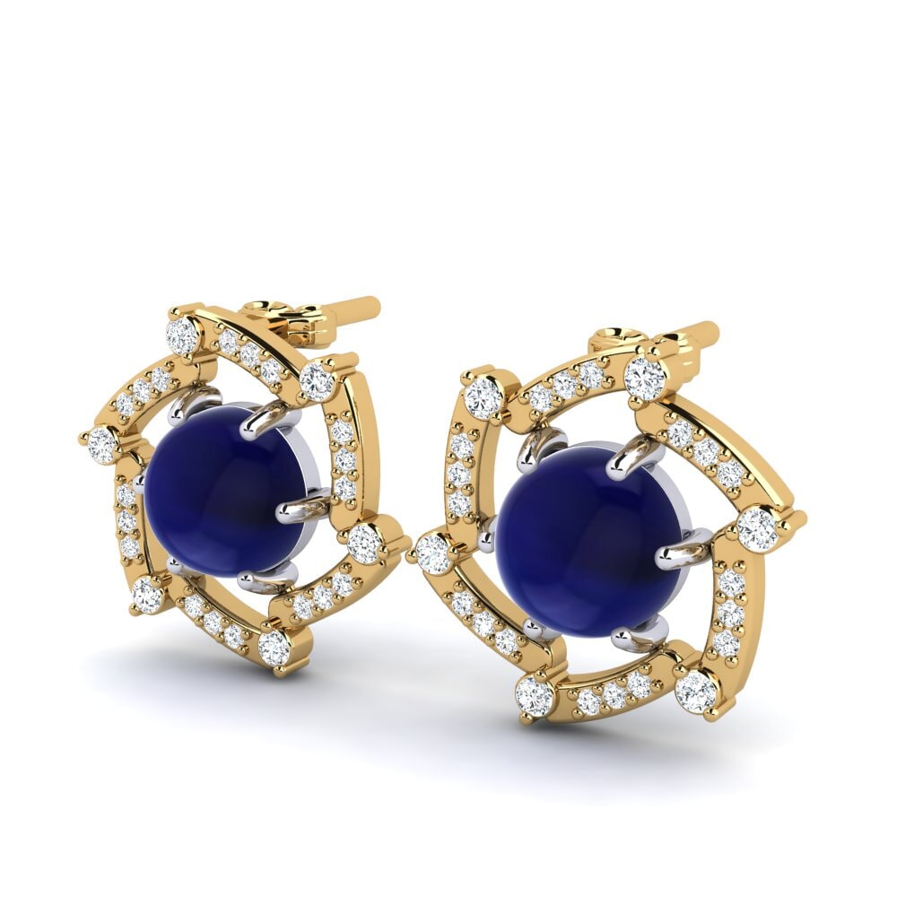 14K Yellow & White Gold Cabochon Sapphire Earring Francess