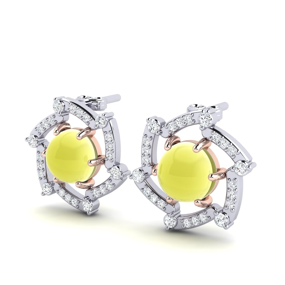 14k White & Rose Gold Cabochon Lemon Topaz Women's Earring Francess