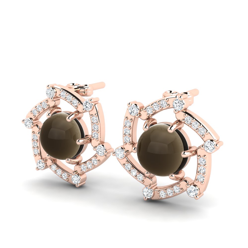 14ct Rose Gold Cabochon Smoky Topaz Women's Earring Francess