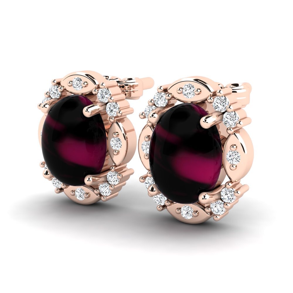 18k Oro Rosa Granate Rhodolite Cabujón Pendiente de mujer Francisca