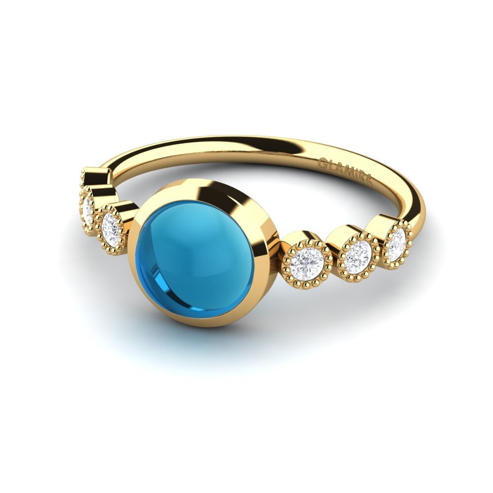 9k Oro Amarillo Topacio Azul Cabujón Anillo Franisbel