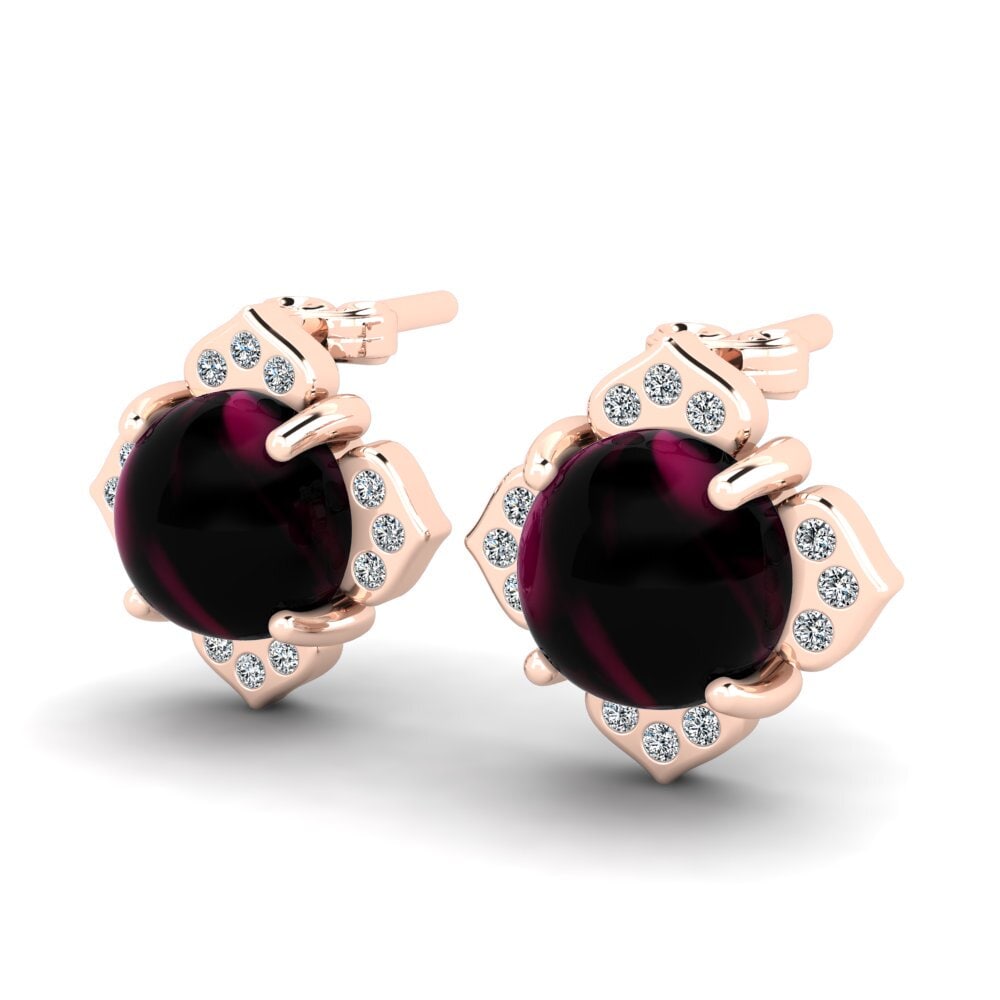 18k Oro Rosa Granate Rhodolite Cabujón Pendiente de mujer Frederine