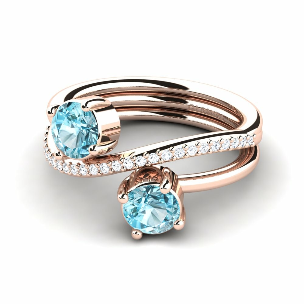 Two-Stone Blue Zircon 14k Rose Gold Rings