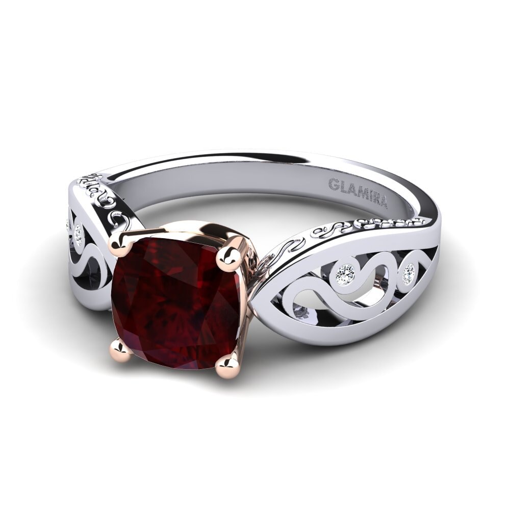 14k Oro Blanco & Rosa Anillo de compromiso Fresa