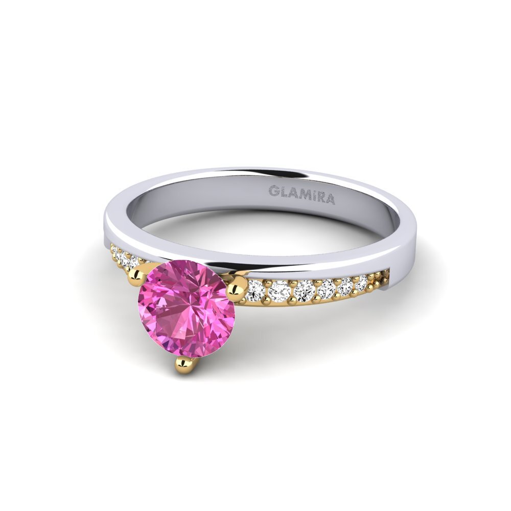 14k Oro Blanco & Amarillo Topacio Rosa Anillo de compromiso Froid