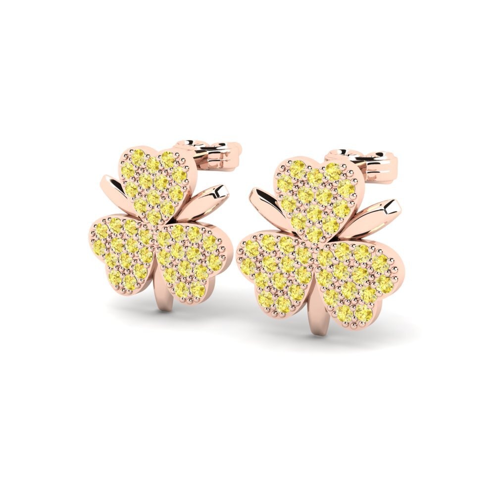 14k Oro Rosa Zafiro amarillo Pendiente de mujer Frondaison