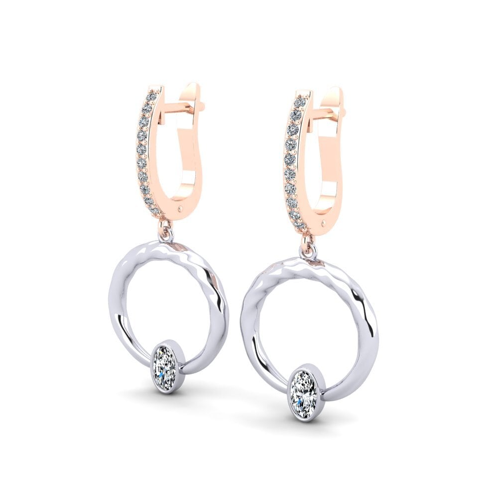 14k Oro Blanco & Rosa Ovalado Pendiente de mujer Frousse