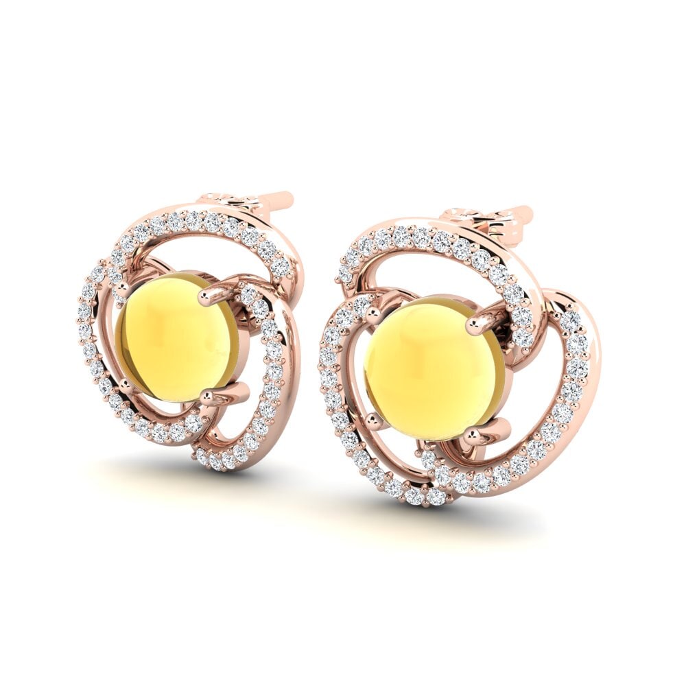 18k Oro Rosa Citrino Cabujón Pendiente de mujer Fuensanta