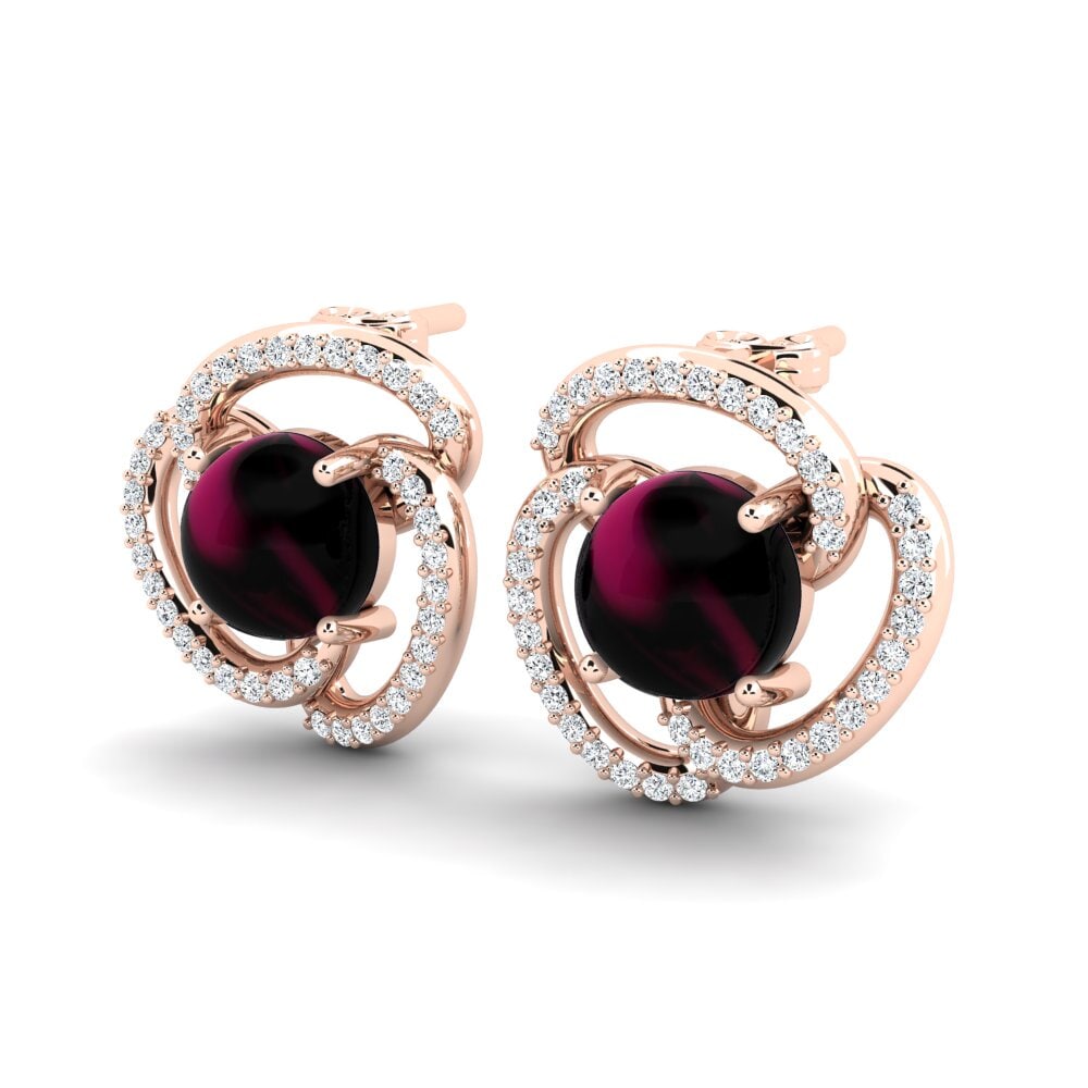 18k Oro Rosa Granate Rhodolite Cabujón Pendiente de mujer Fuensanta