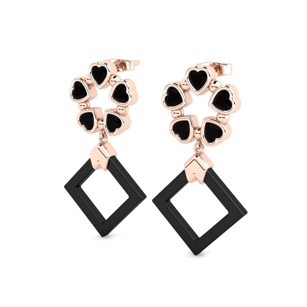 14k Oro Rosa Ónix Negro Pendiente de mujer Fults