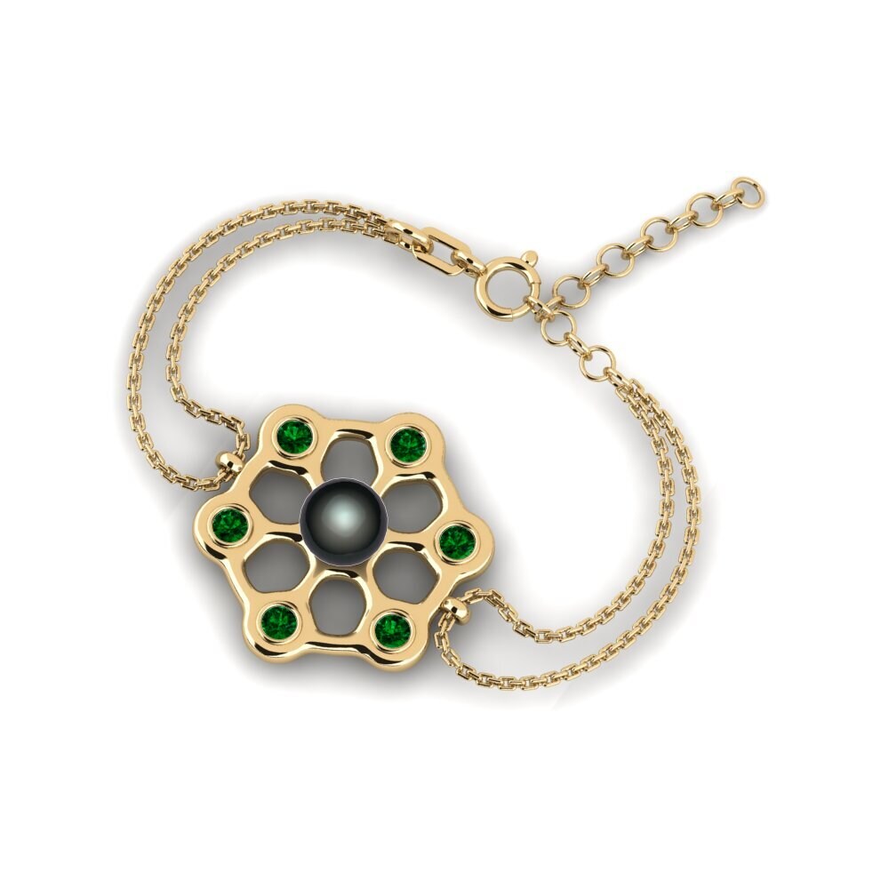 18k Oro Amarillo Circonita Verde Pulsera de Mujer Fumuncl