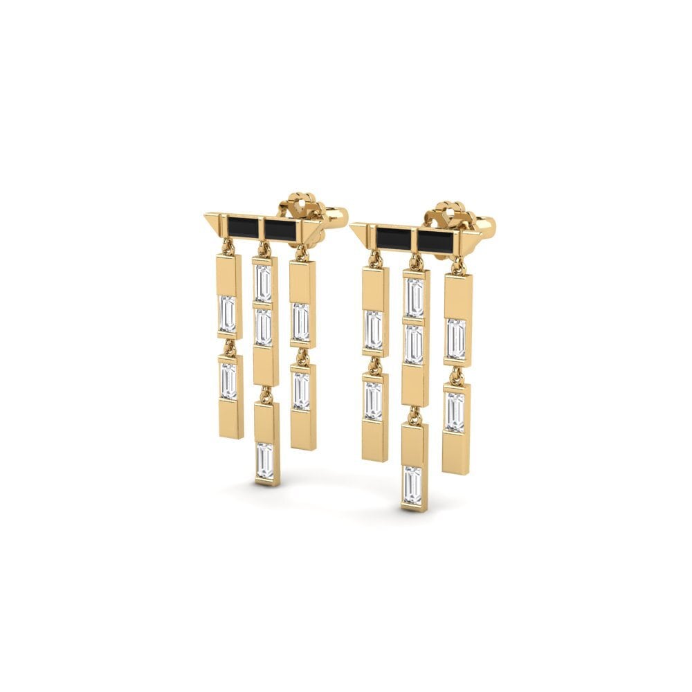14k Yellow Gold Black Sapphire Women's Earring Funfetti